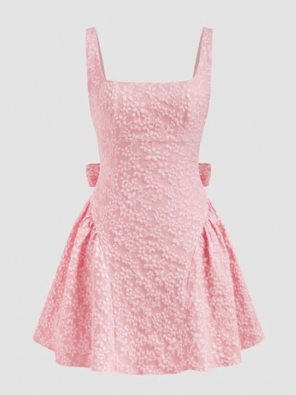 Cider Baby Light Pink Jacquard Square Neck Floral Zipper Mini Dress